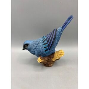 Blue Bird Figurine on Branch Perch Nature Decor 5.5 Inch Resin